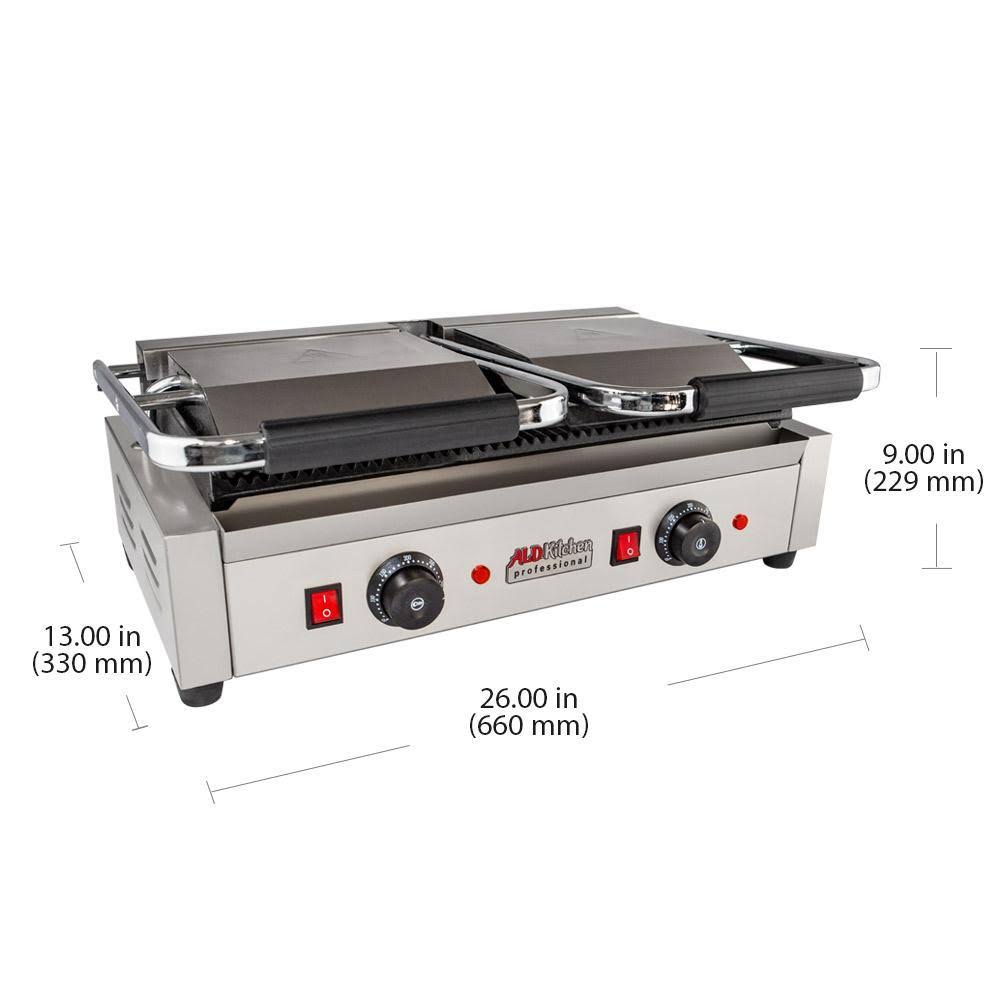 Double Panini Press Sandwich Maker with Cast-Iron Ribbed Plates Nonstick N9861