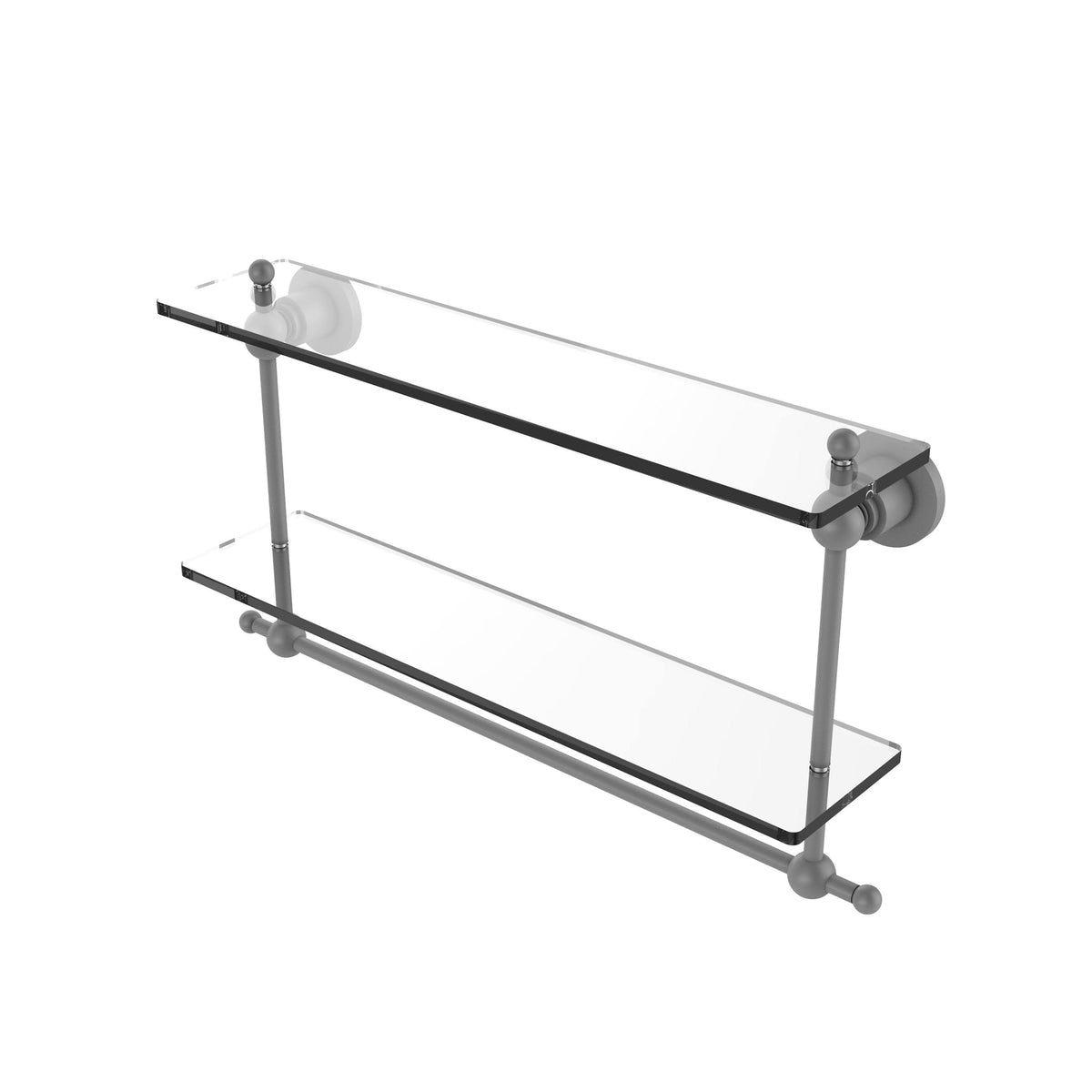 22 in. Two Tiered Glass Shelf with Towel Bar Matte Gray E254326