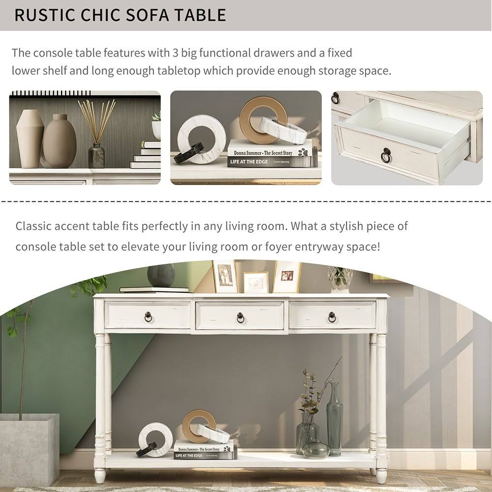 Antique White Console Table with Projecting Drawers and Long Shelf I674527