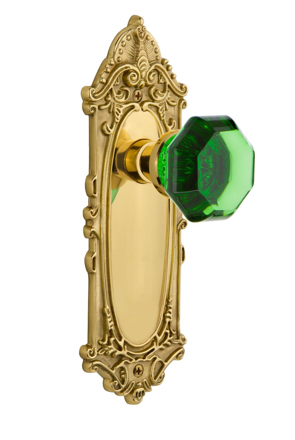 Victorian Plate Privacy Waldorf Emerald Door Knob in Unlaquered Brass T238163