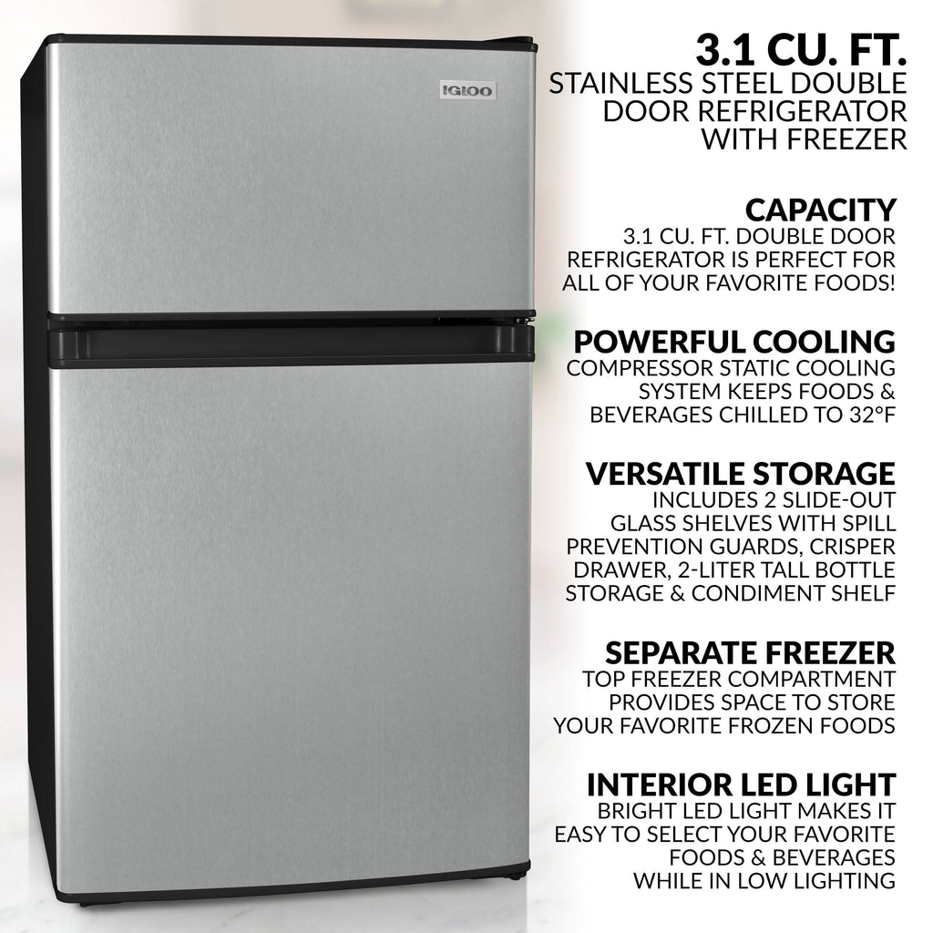 Stainless Steel Double Door Refrigerator with Freezer H38727