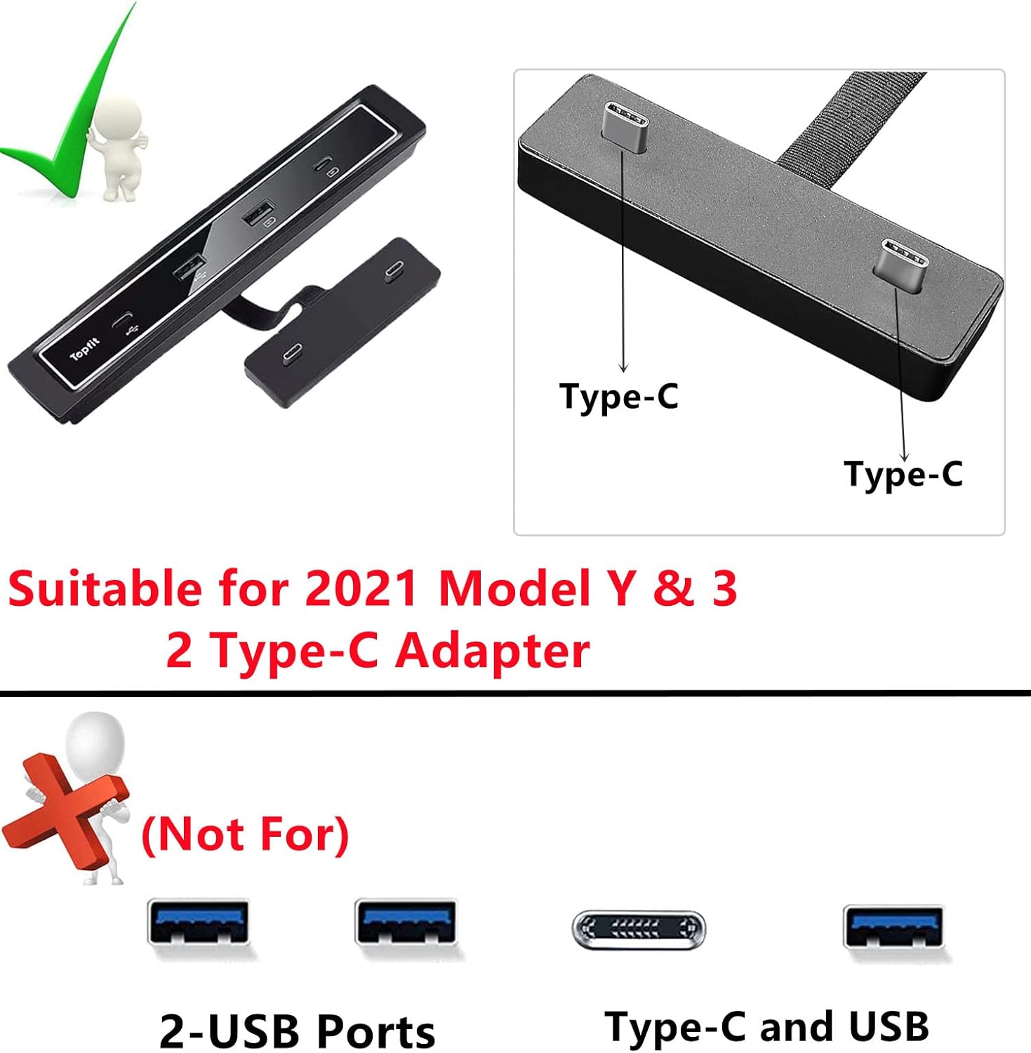 4 in 1 USB Hub Center Console Adapter, Black Pack of 2 M660