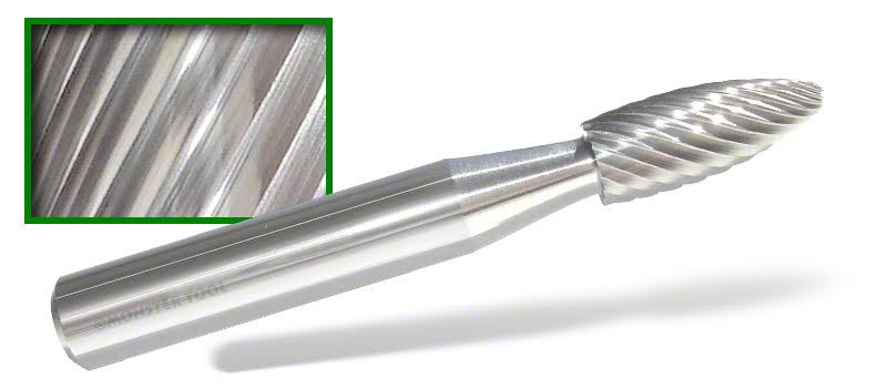 3/4x22 Dia. x 1-5/8x22 Burr Length x 1/4x22 Shank Dia. Carbide Burr, Sh Flame Shape T71558