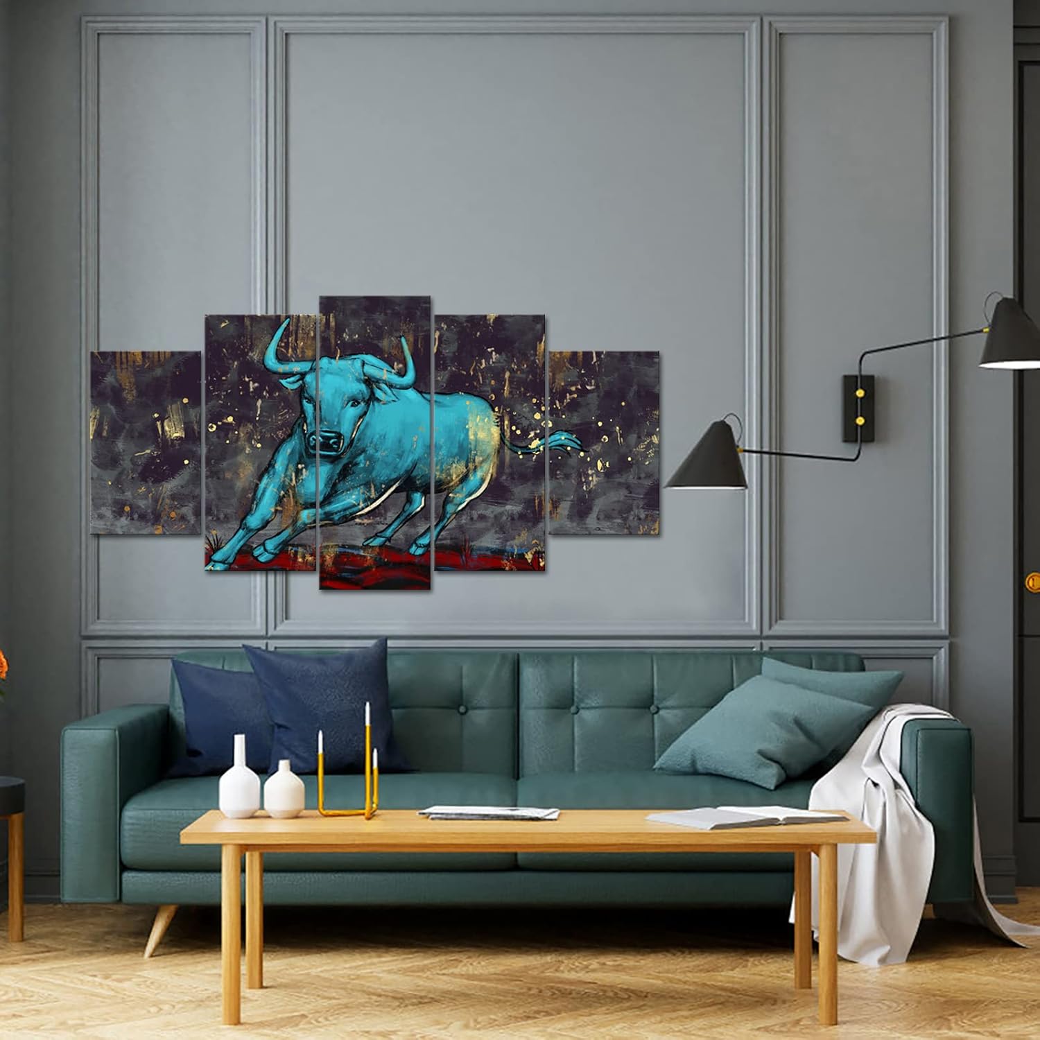 Teal Bull Canvas Art Print Ready to Hang S643