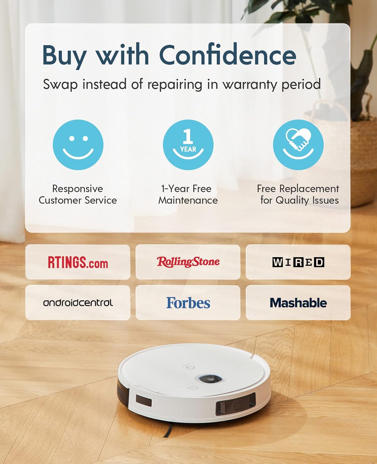 Robot Vacuum and Mop Combo, 3000Pa Suction, 240mins Runtime E722646