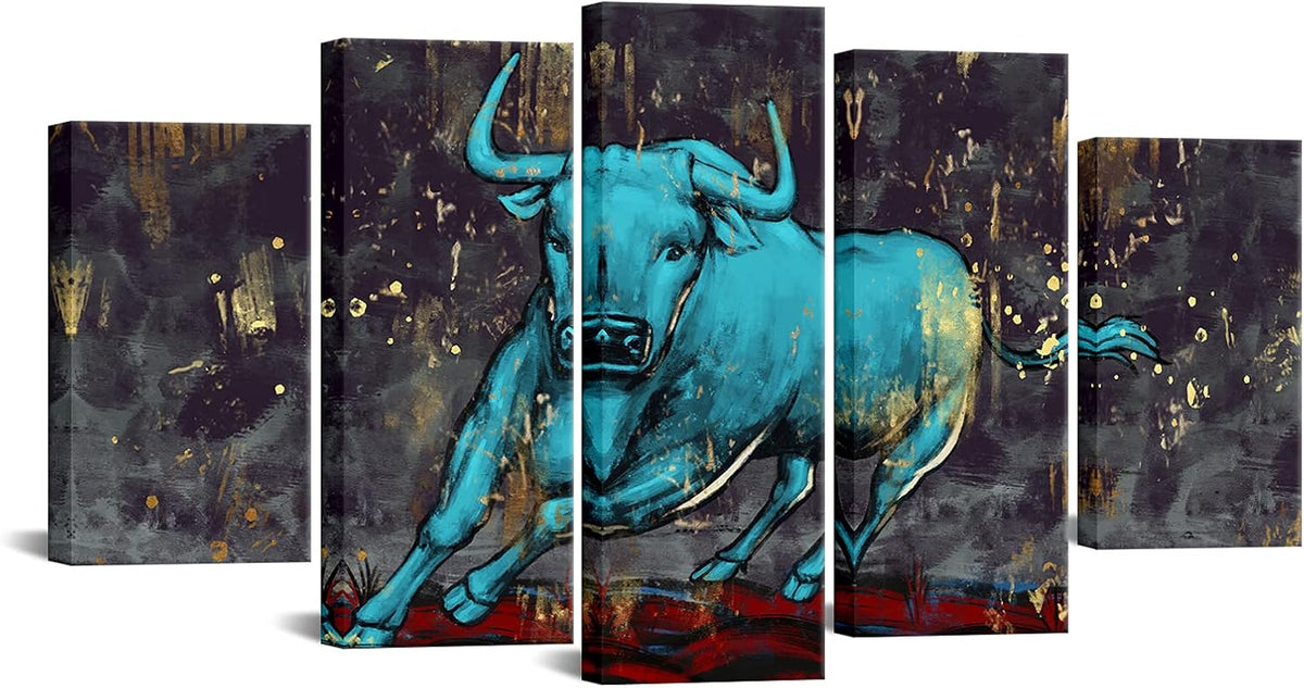 Teal Bull Canvas Art Print Ready to Hang S643