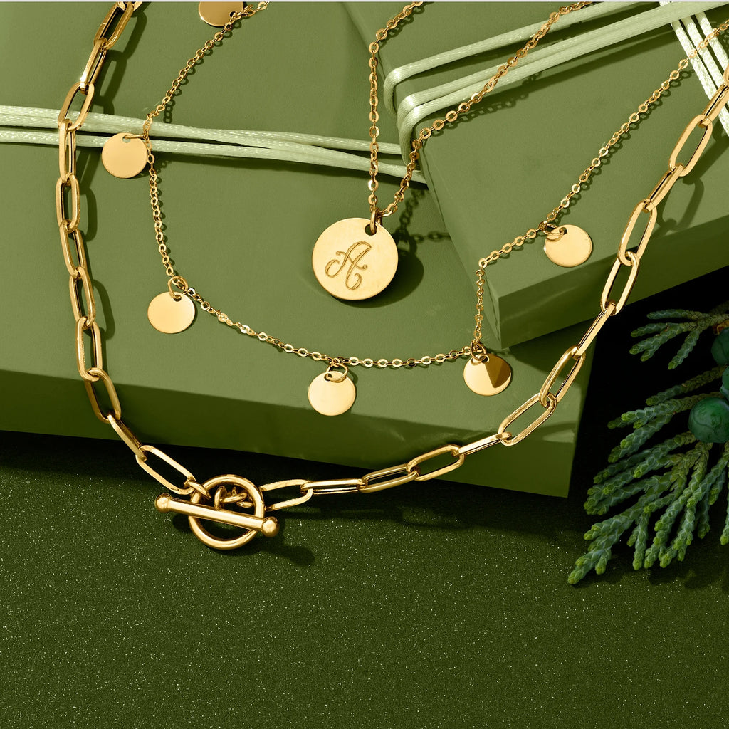 Italian 14kt Yellow Gold Paper Clip Link Toggle Necklace T833