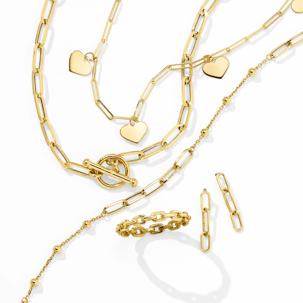Italian 14kt Yellow Gold Paper Clip Link Toggle Necklace T833