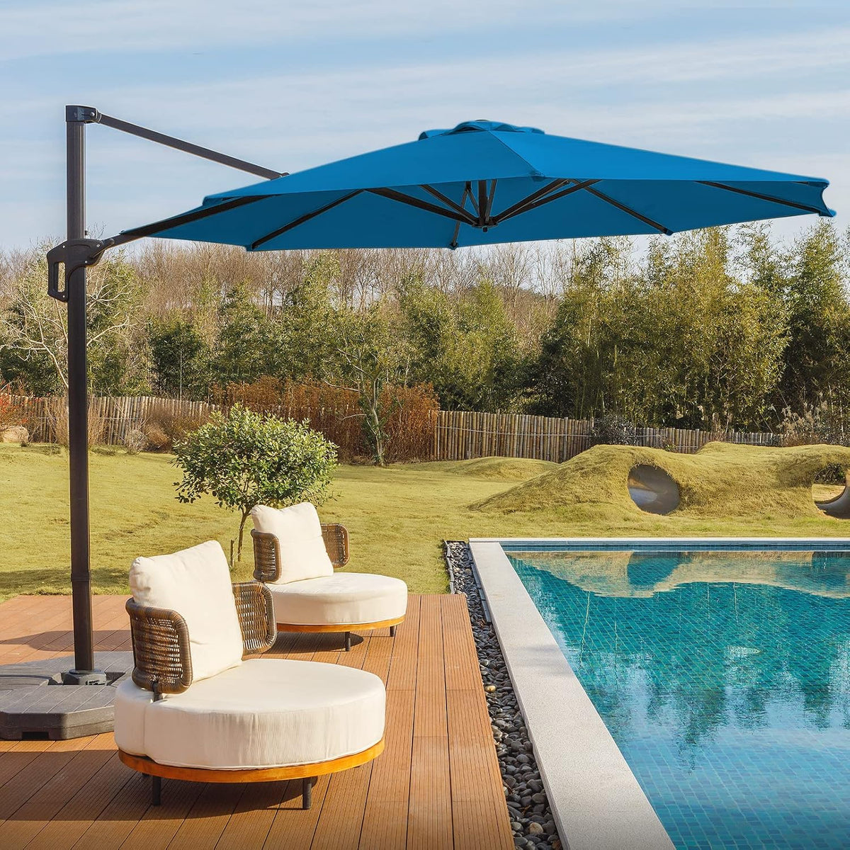 Navy Blue 10x10 FT Square Cantilever Patio Umbrella R289