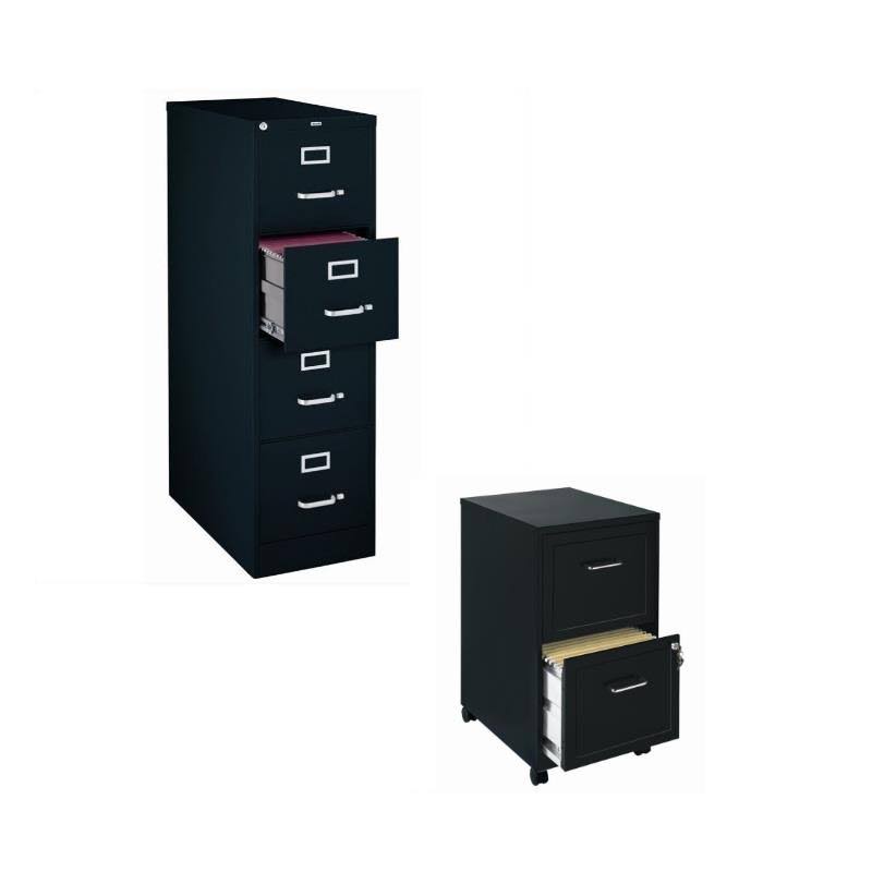 2 Piece 4 Drawer and Mobile 2 Drawer File Cabinet in Black Z339