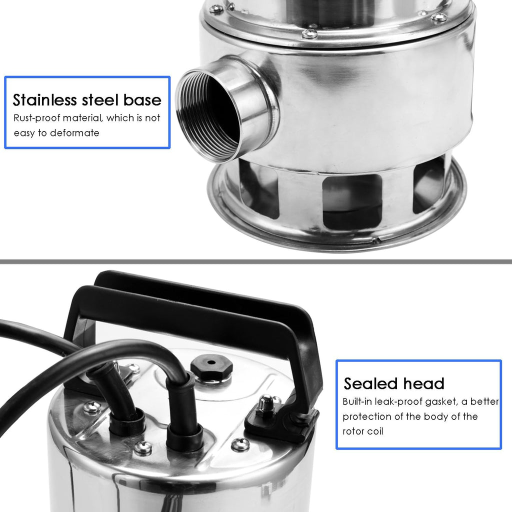 1.5 HP Stainless Steel Submersible Sump Pump with 15ft Cable and Float Switch X900