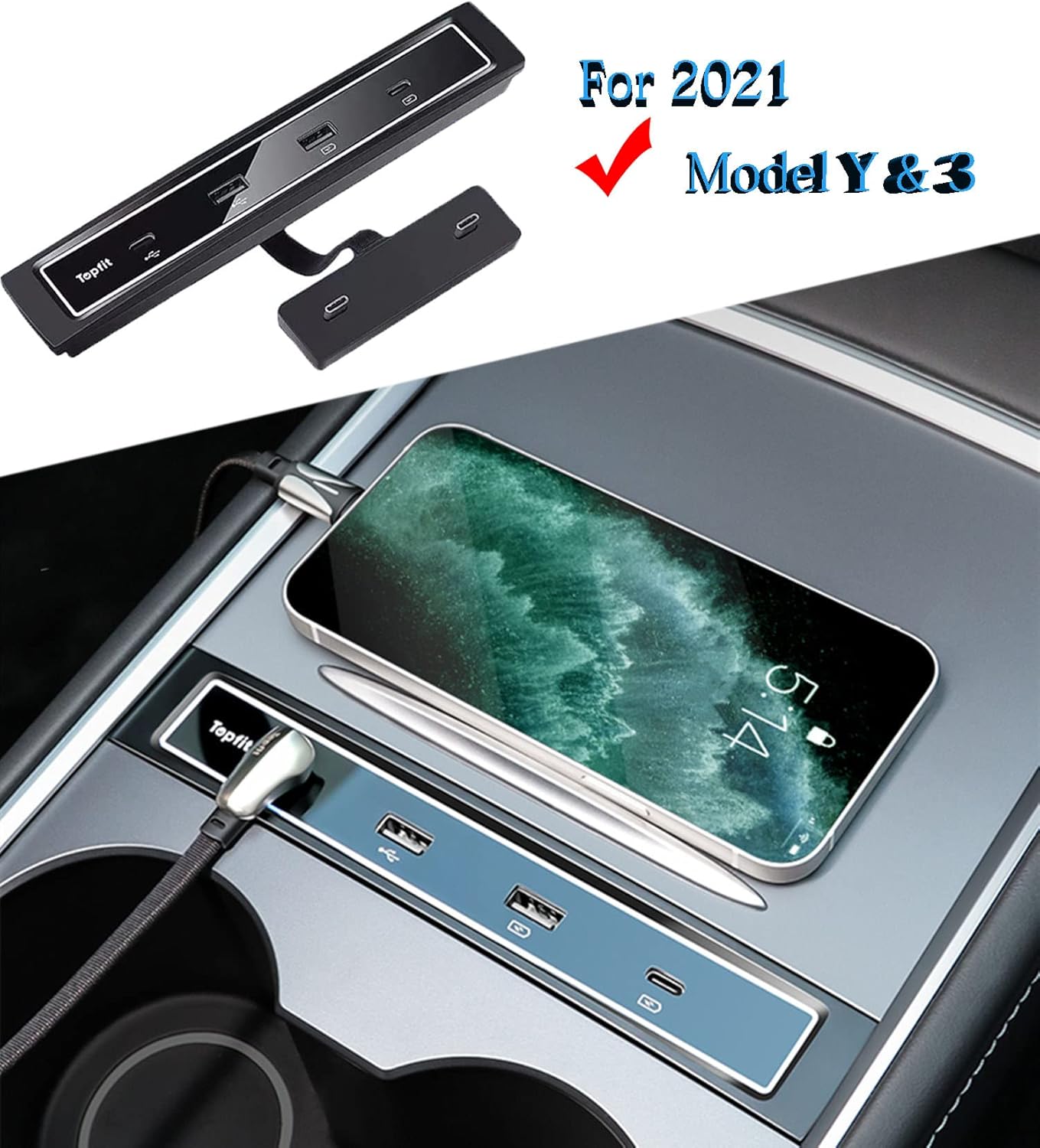 4 in 1 USB Hub Center Console Adapter, Black Pack of 2 M660