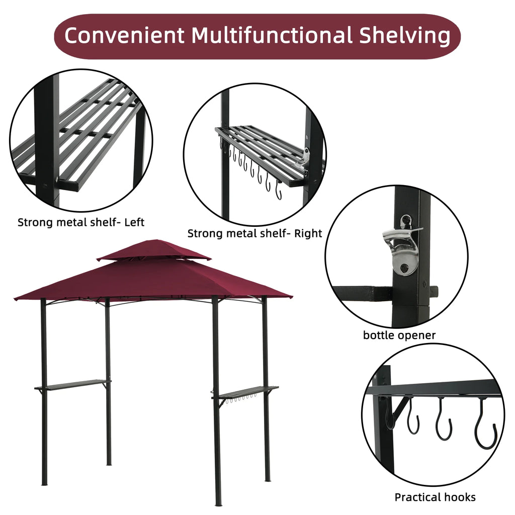 Burgundy Steel Frame Outdoor Grill Gazebo with Canopy V241