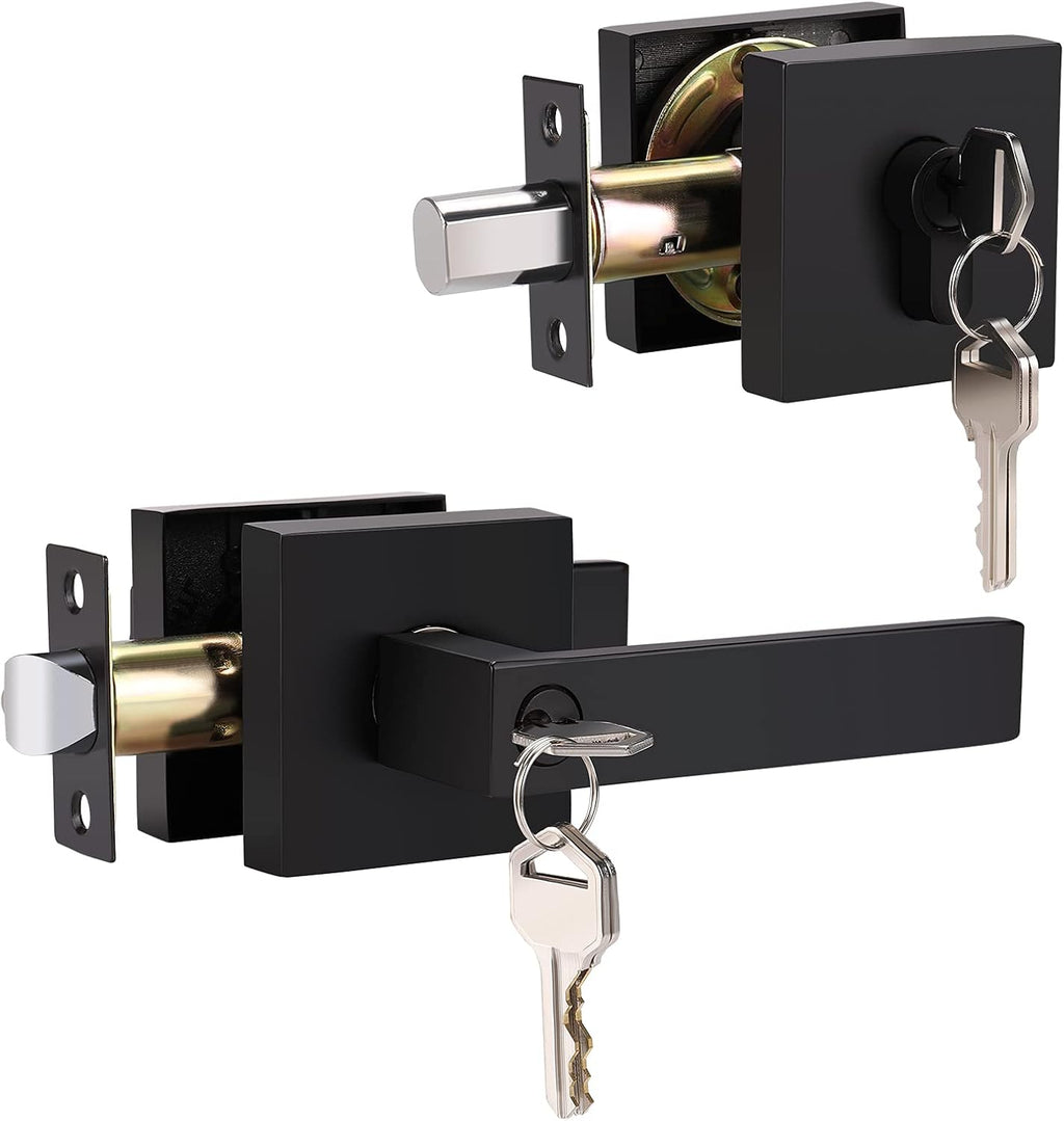 2 Pack Matte Black Privacy Door Lever with Lock P394