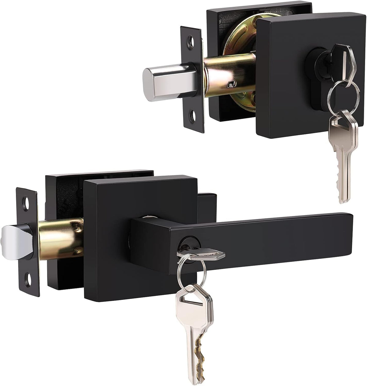 2 Pack Matte Black Privacy Door Lever with Lock P394