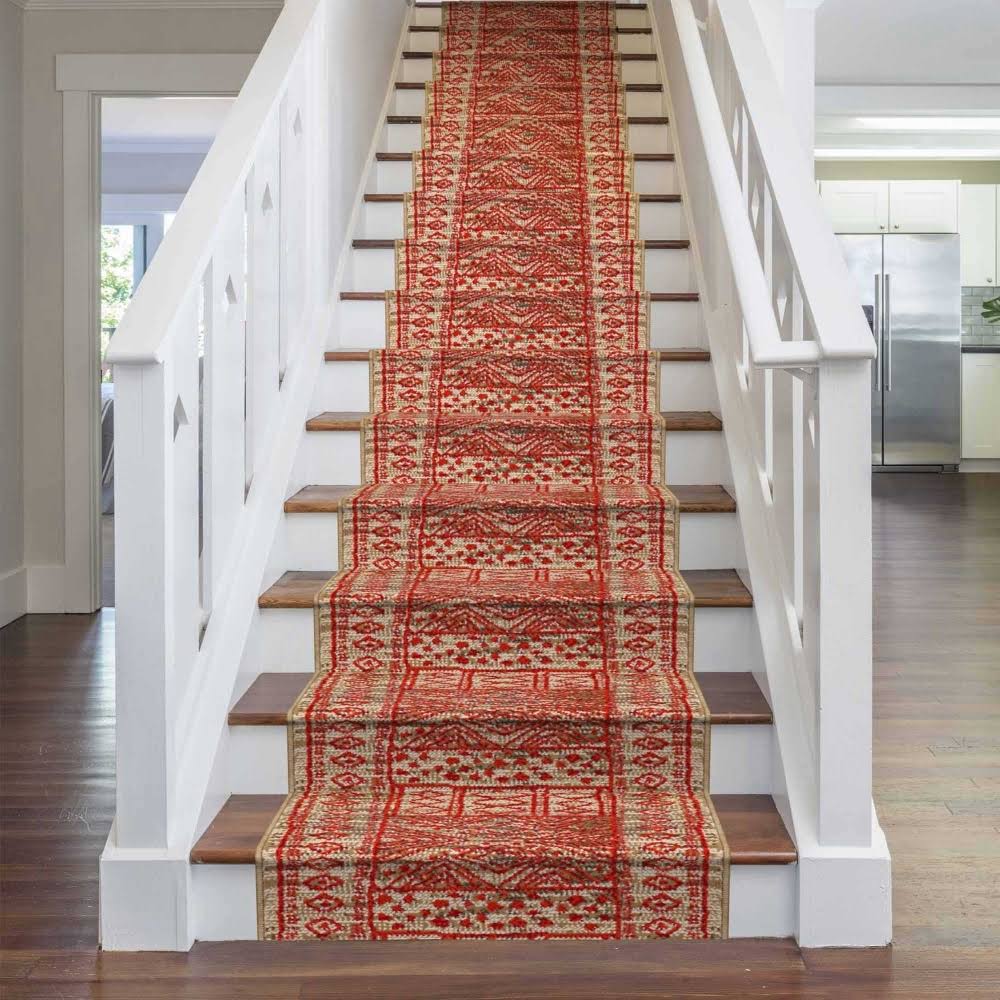 Taupe Red Stair Carpet Runner 30 Foot O4794