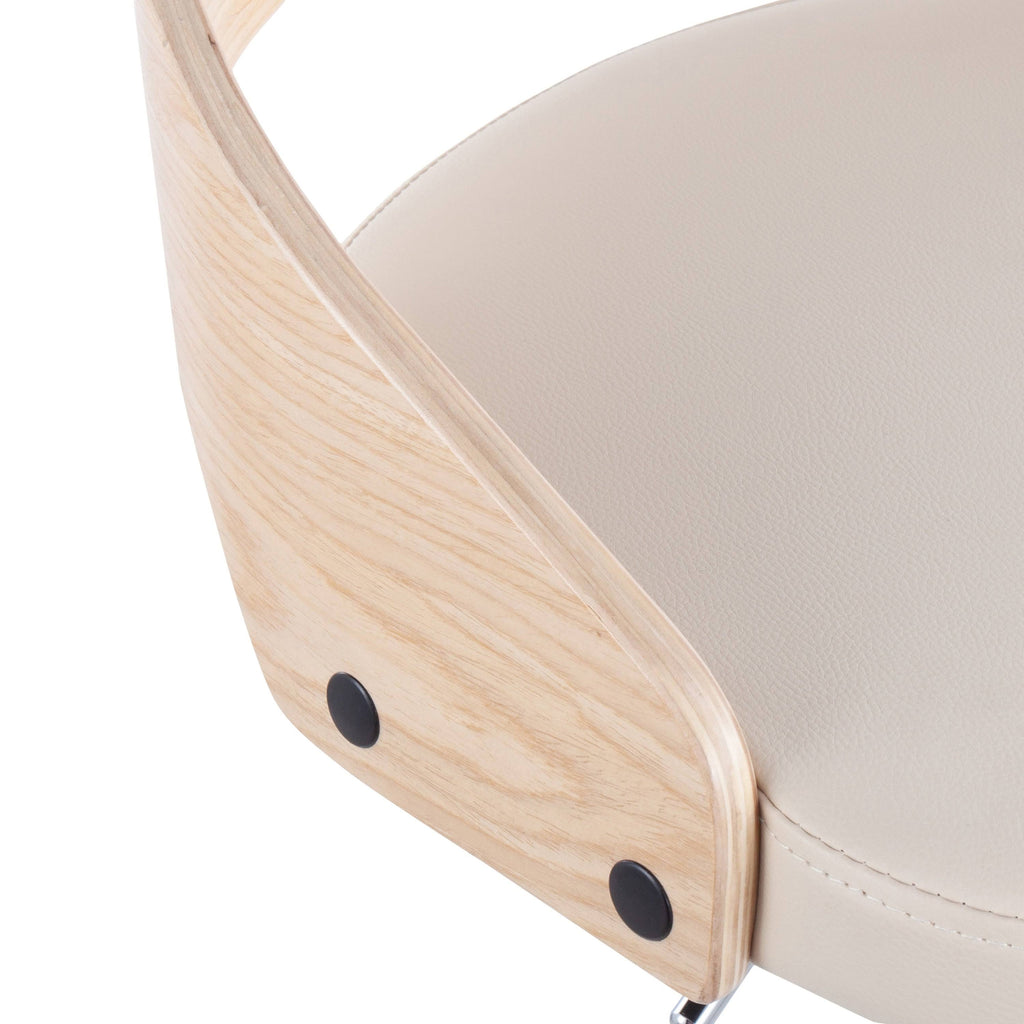 Chrome Natural Wood Cream PU Barstool O832748