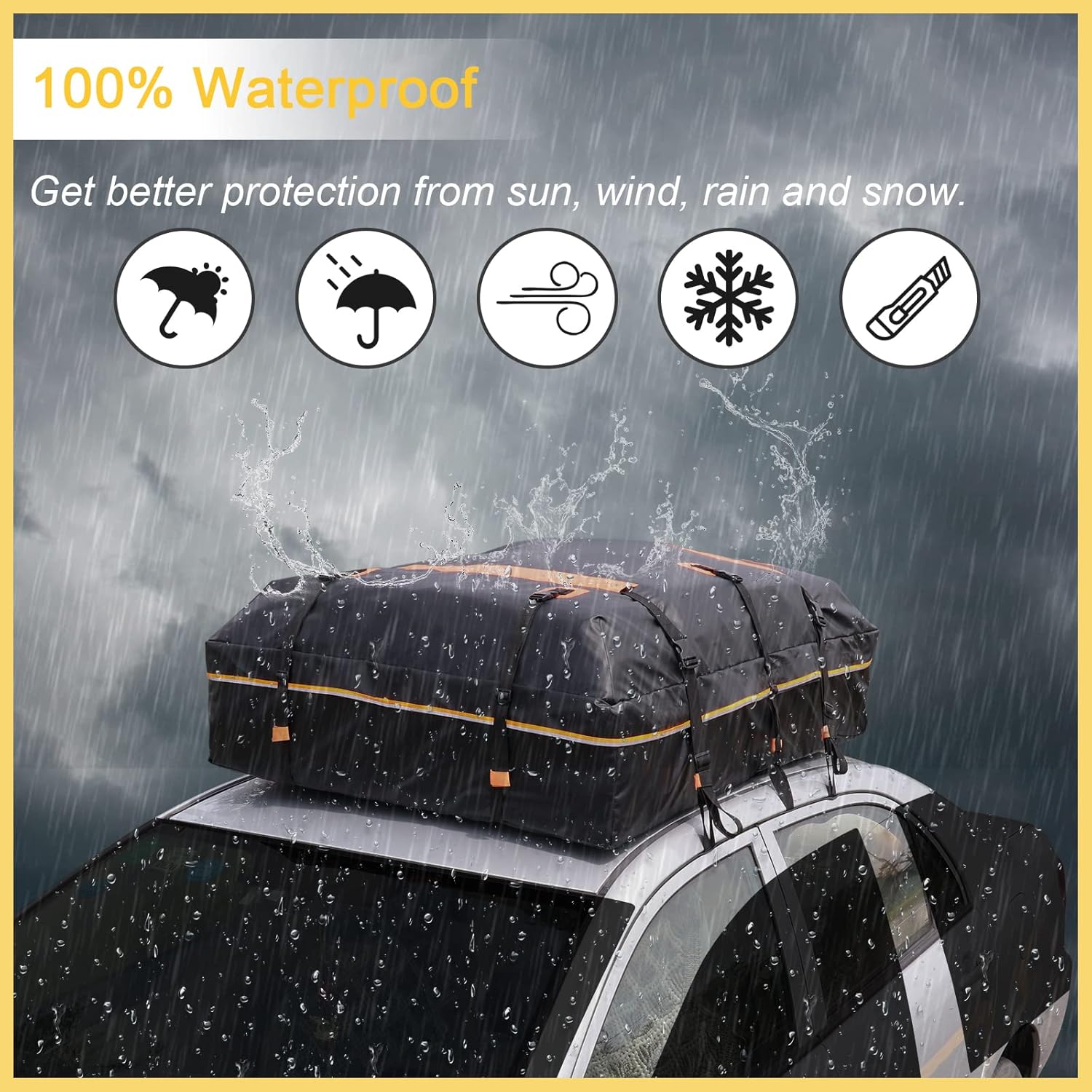 Car Rooftop Carrier Soft Cargo Box 20 Cubic Feet Waterproof Roof Bag with Reflective Strip H515401