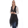 Black Embroidered Tulle Layered Duster R428056