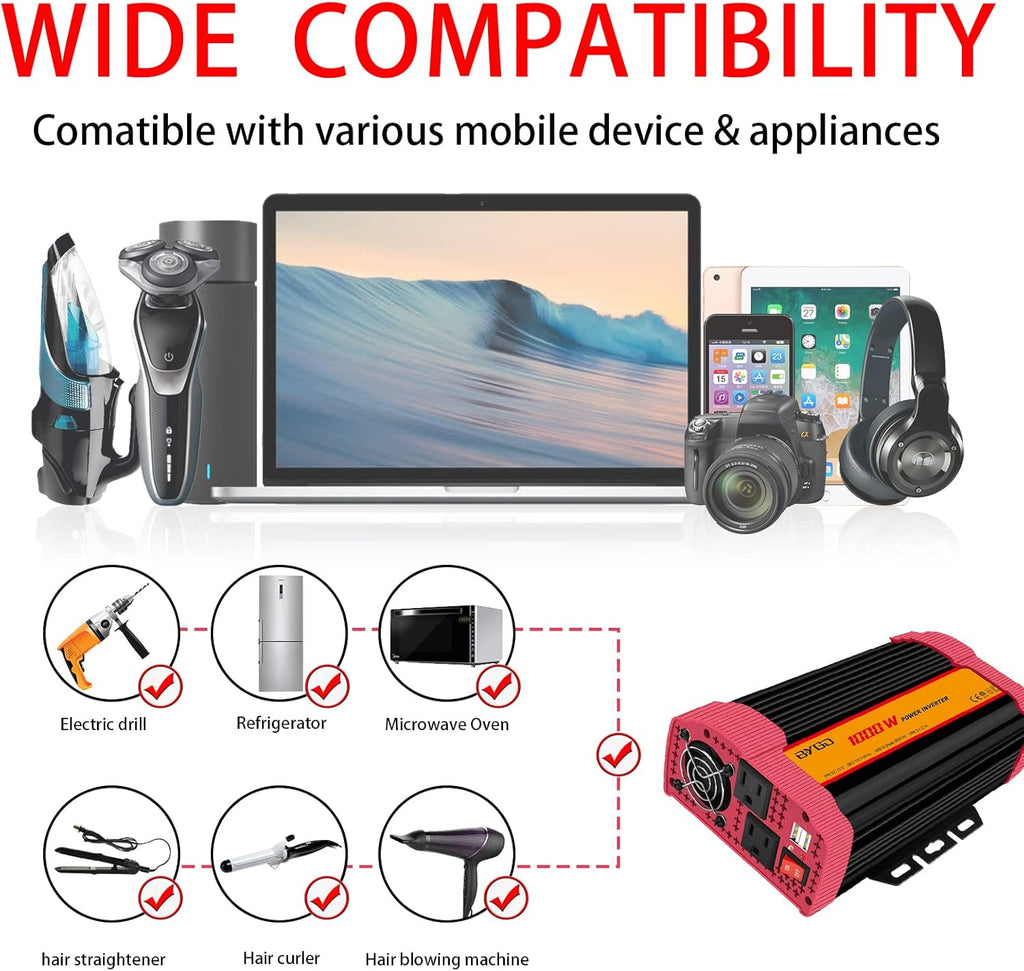 1000W Car Power Inverter DC 12V to 110V AC with 2 USB Ports M673371