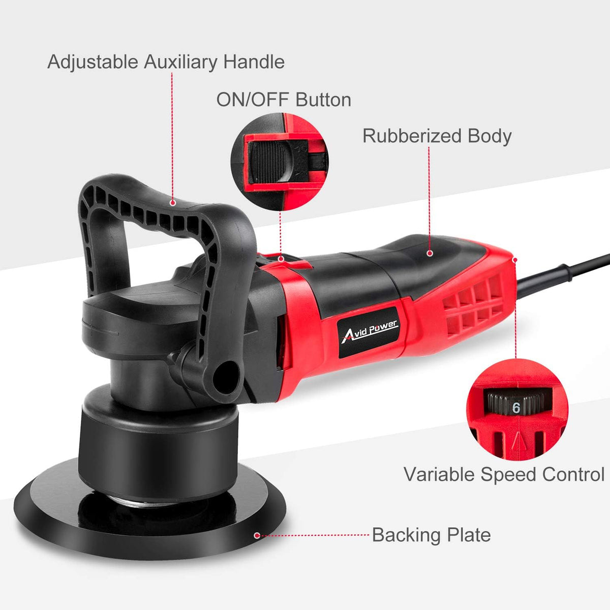6-inch Dual Action Random Orbital Car Buffer Polisher with Variable Speed, 3 Foam Pads E746857