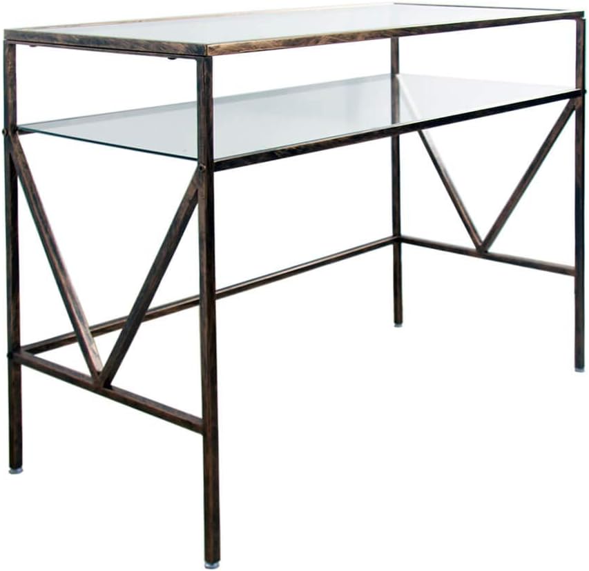 Antique Gold Glass Top Desk Vanity Table E86976