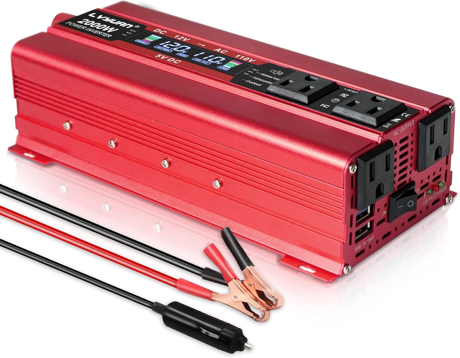 800W/2000W Peak Car Power Inverter DC 12V to 110V AC Converter with LCD Display Dual AC Outlets Dual USB Pack of 2 H684