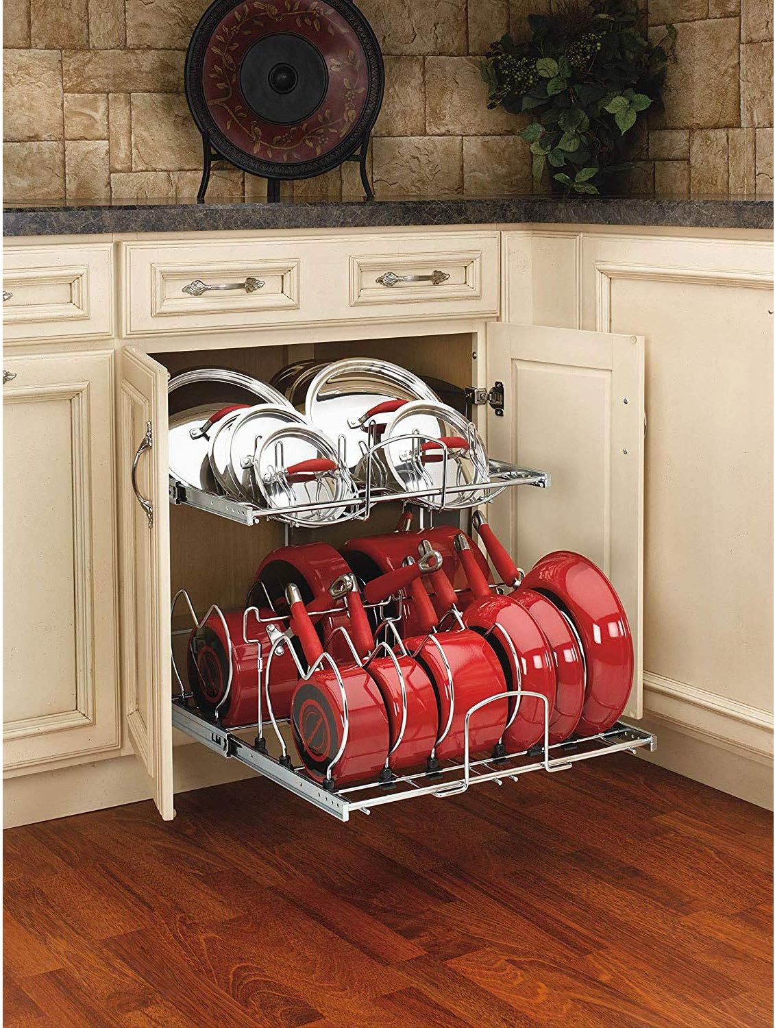 21-Inch 2-Tier Chrome Wire Pull Out Kitchen Cabinet Organizer E3335