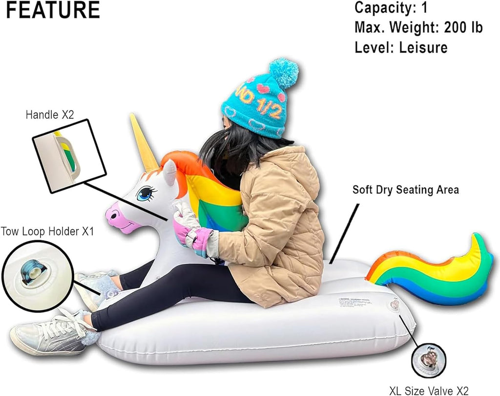 Sled Unicorn Snow Tube Inflatable 49 inches Long One Person A49053
