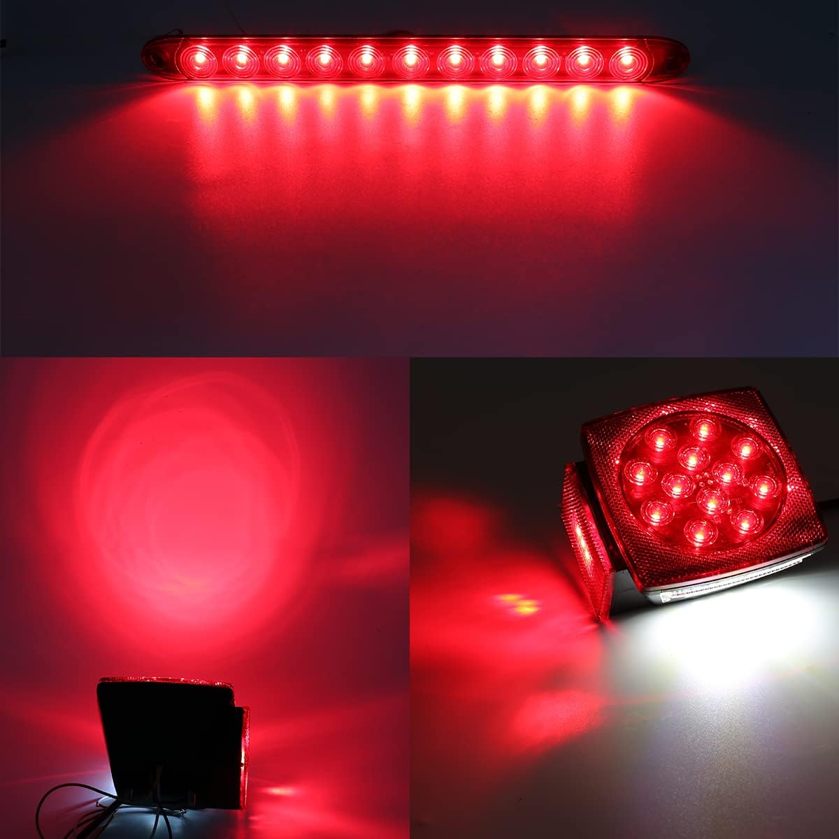 LED Trailer Lights Kit, Submersible Square Stop Turn Tail Lights, Red/Amber Side Marker Lights, 3rd Brake ID Light Bar, Pack of 2 F3310
