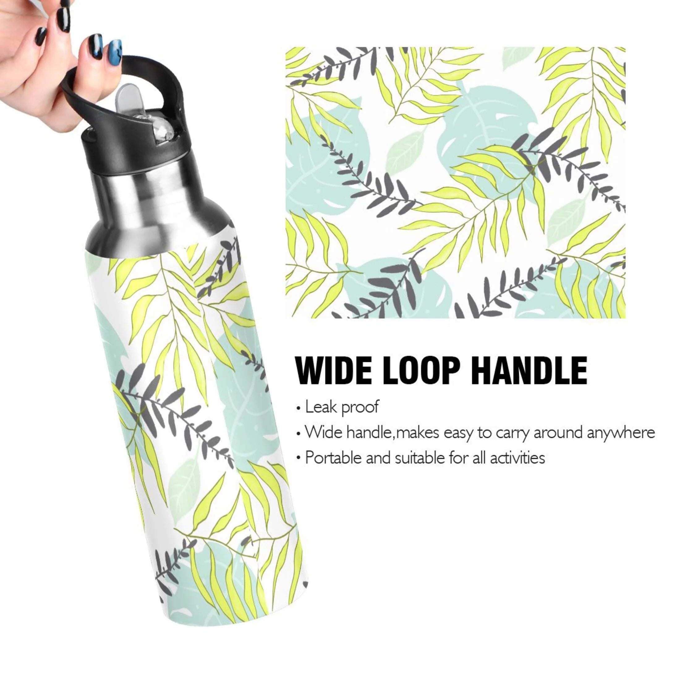 Stainless Steel Insulated Thermos Vacuum Flask Water Bottle with Straw Lid Y211844