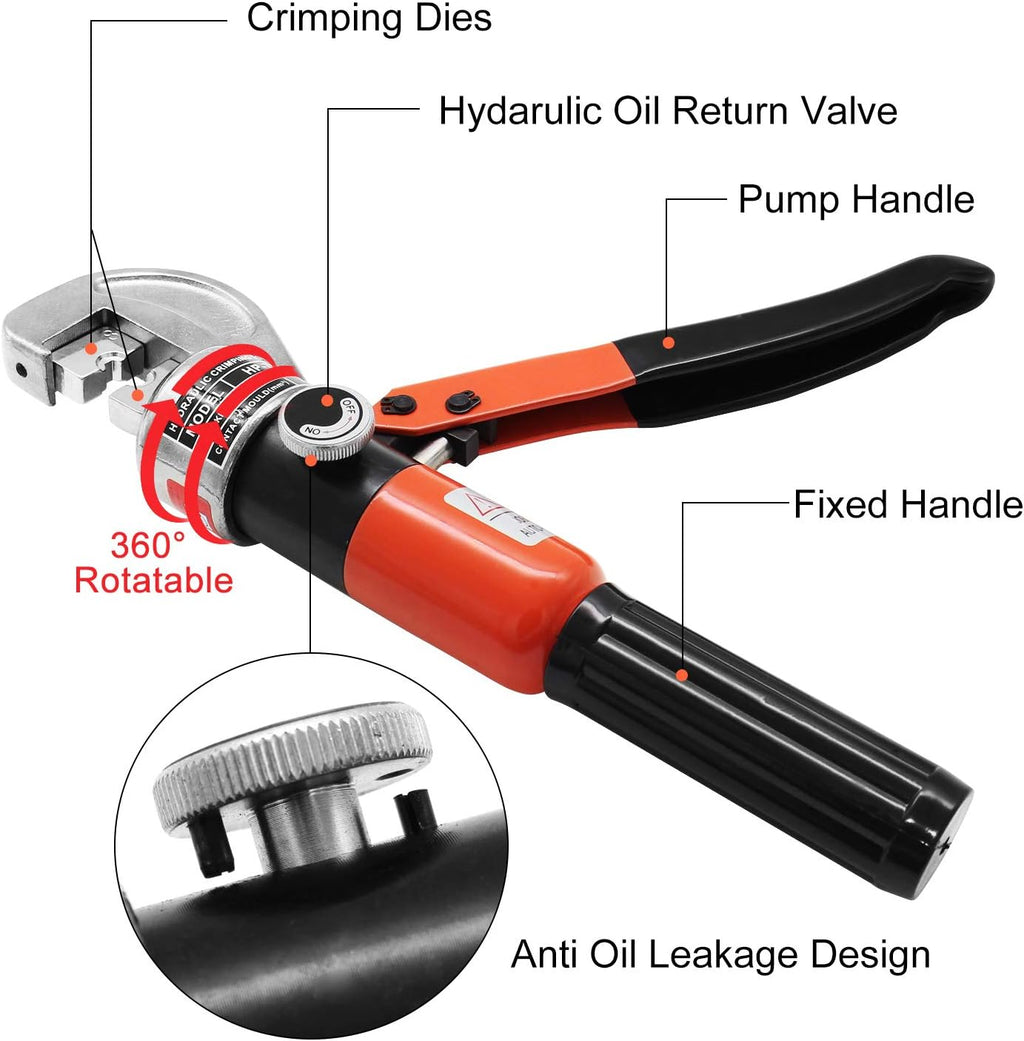 10 Ton Hydraulic Cable Crimper Hand Tool with 9 Dies and Cable Cutter O648