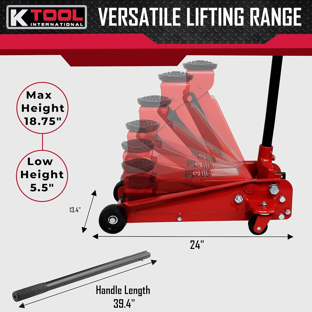 3 Ton Compact Floor Jack with Swivel Rear Casters C8595