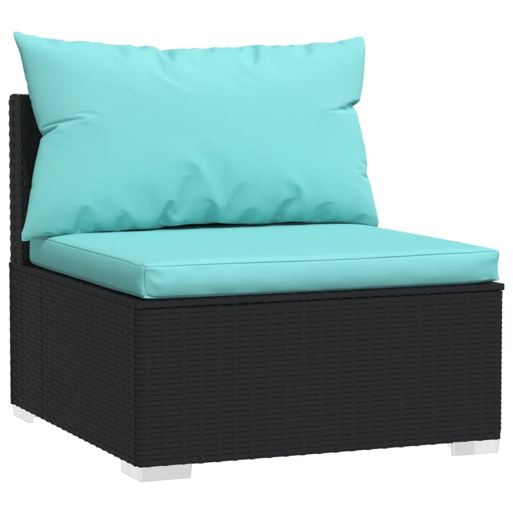 Black 2 Piece Poly Rattan Patio Furniture Set with Cushions U46509
