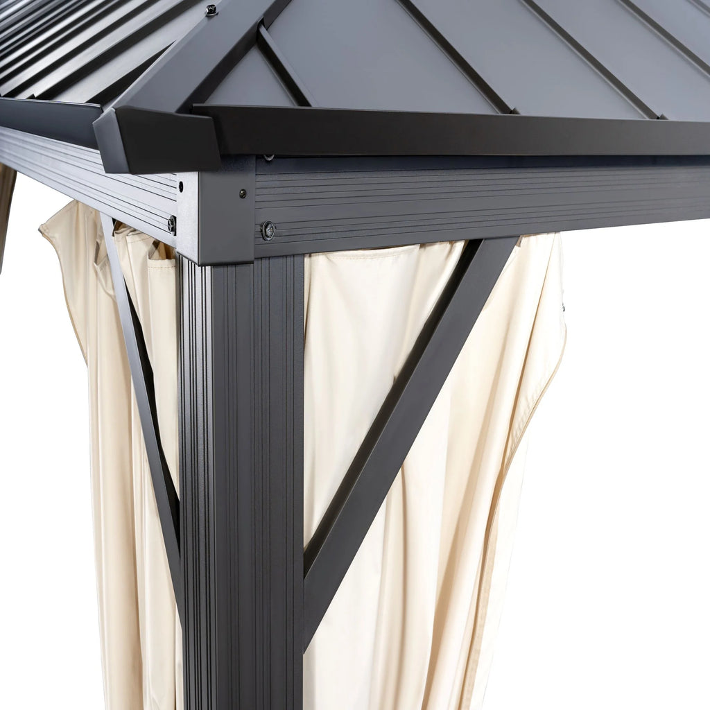 14x12ft Double Galvanized Steel Hard Top Outdoor Gazebo with Netting and Curtains J876714