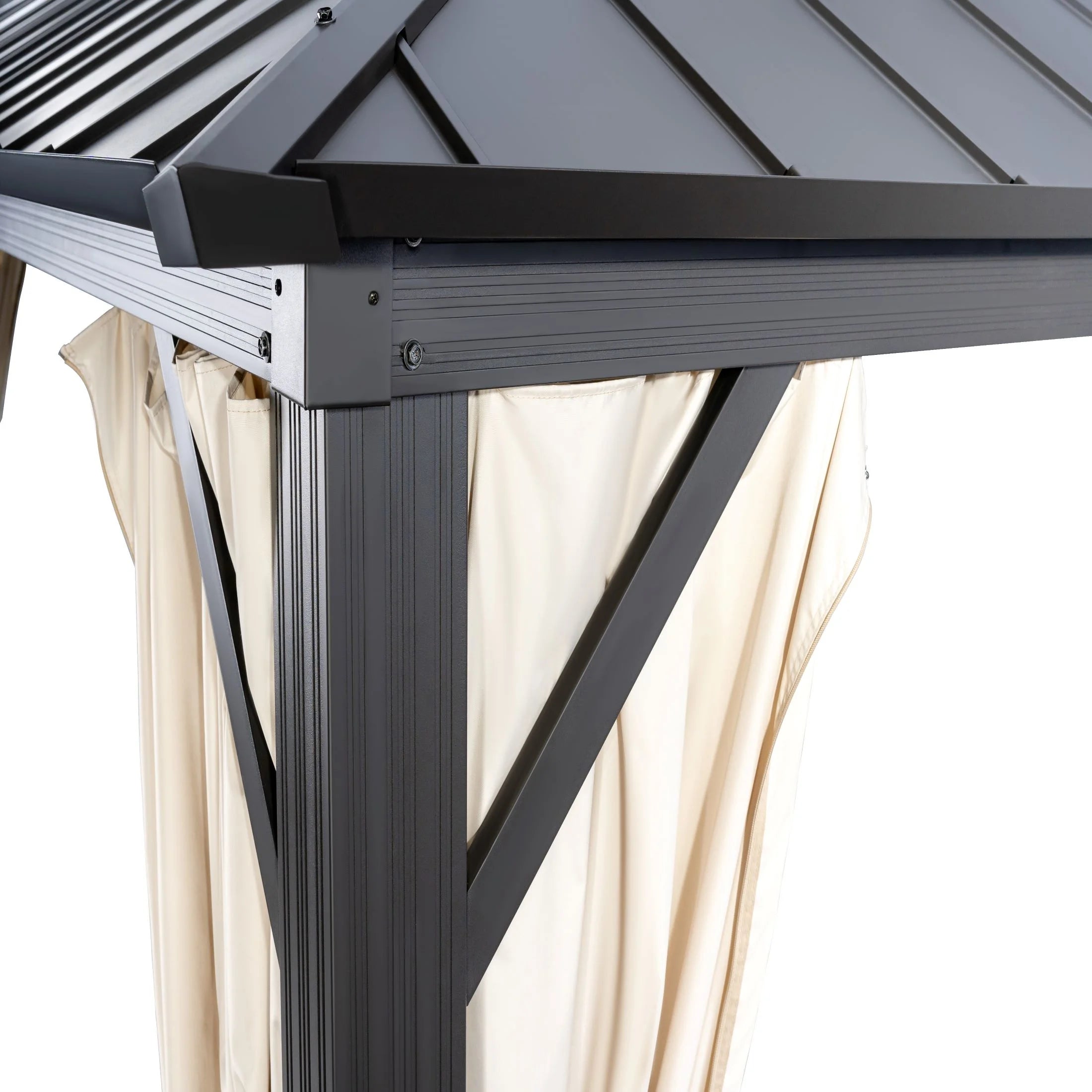 14x12ft Double Galvanized Steel Hard Top Outdoor Gazebo with Netting and Curtains J876714