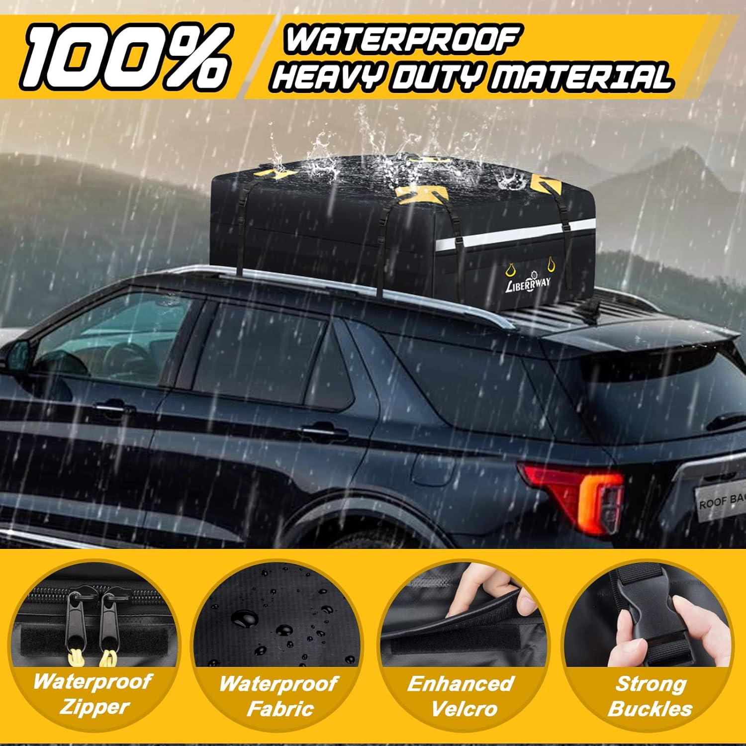 Rooftop Cargo Carrier 15 Cubic Feet Waterproof Roof Rack Cargo Bag with Anti-Slip Mat S525