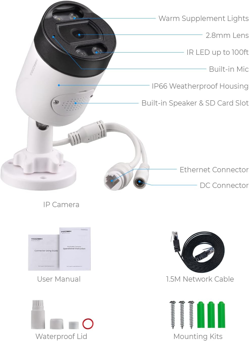 5MP PoE IP Camera with Two-Way Audio, Full-Color Night Vision, AI Human Detection, IP66 Weatherproof O174
