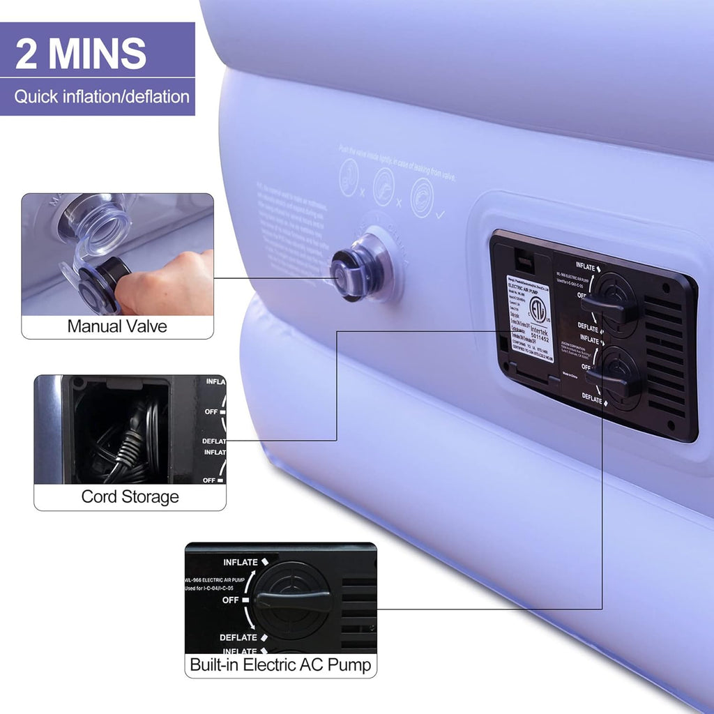 Light Blue White Velvet Flocked Twin Air Mattress with Built in Pump Q592079