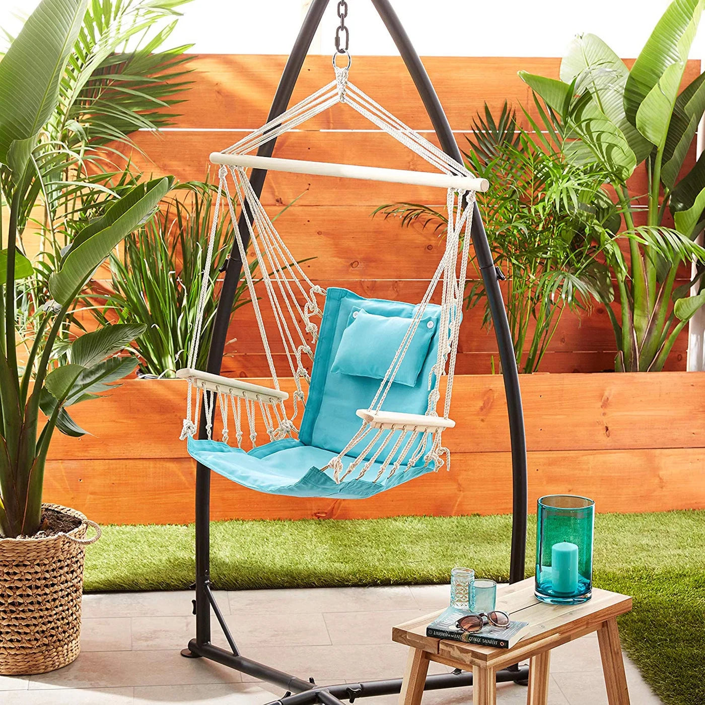 Aqua Blue Hanging Hammock Chair W75872