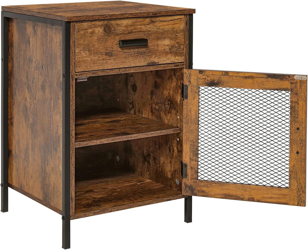 Rustic Brown End Table with Drawer and Mesh Door P23917