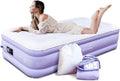 Light Blue White Velvet Flocked Twin Air Mattress with Built in Pump Q592079