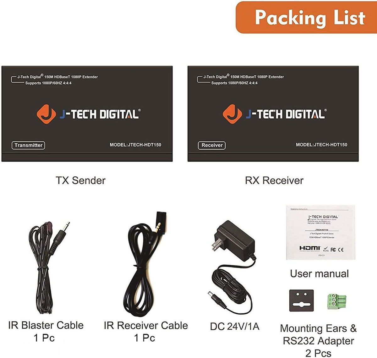 Long Range HDMI Extender Over Cat6 150m/492ft HDBaseT 1080P Extender PoC A1776