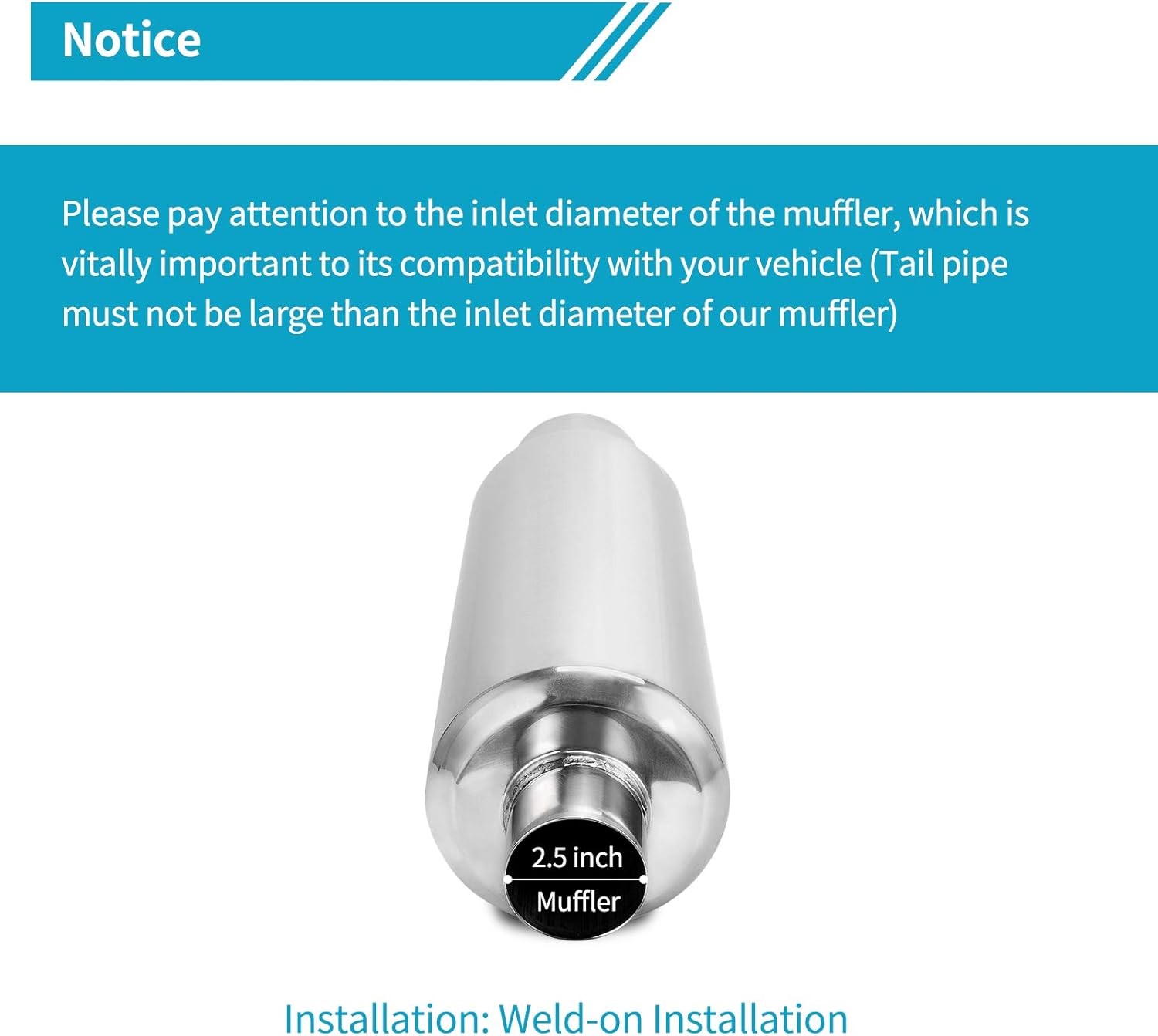 2.5" Inlet 4" Outlet Stainless Steel Muffler, 21.5" Overall Length, Pack of 2 C3506
