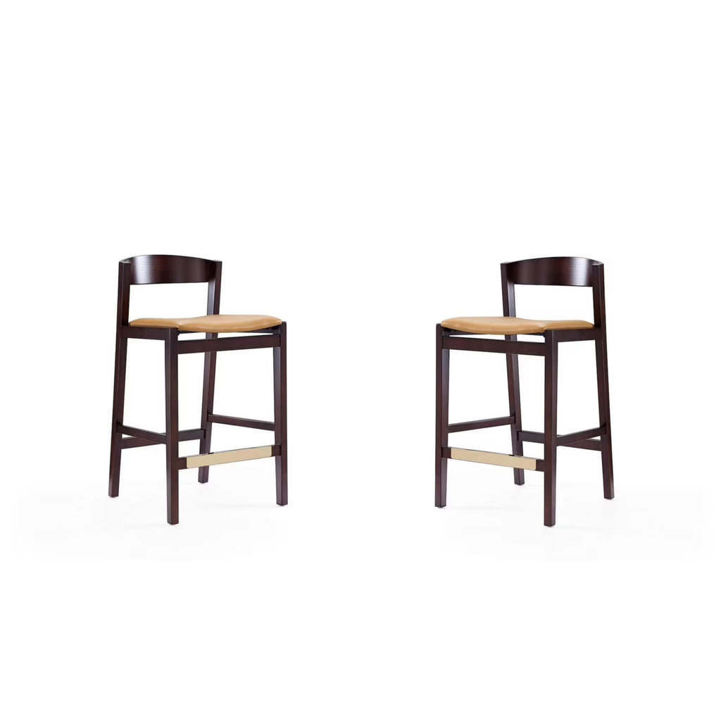 Camel and Dark Walnut Beech Wood Counter Height Bar Stool (Set of 2) T73579