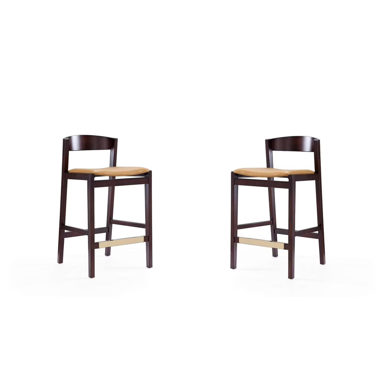 Camel and Dark Walnut Beech Wood Counter Height Bar Stool (Set of 2) T73579