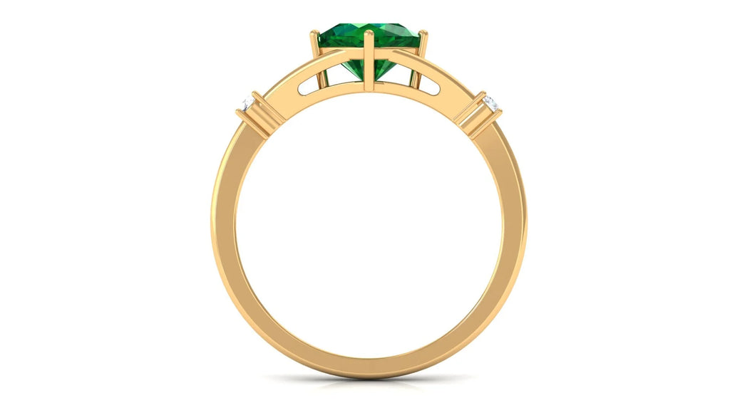Cushion Cut Lab Grown Emerald Solitaire Ring with Diamond, 14K Yellow Gold, US 9.50 U438353