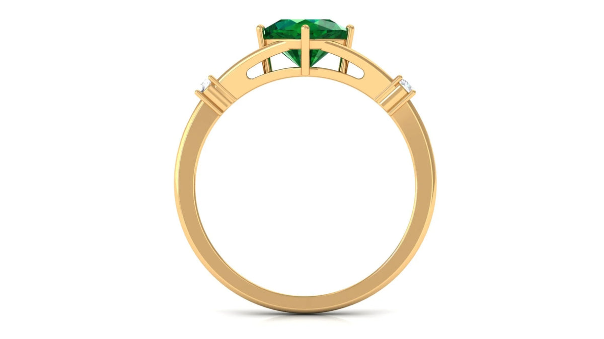 Cushion Cut Lab Grown Emerald Solitaire Ring with Diamond, 14K Yellow Gold, US 9.50 U438353