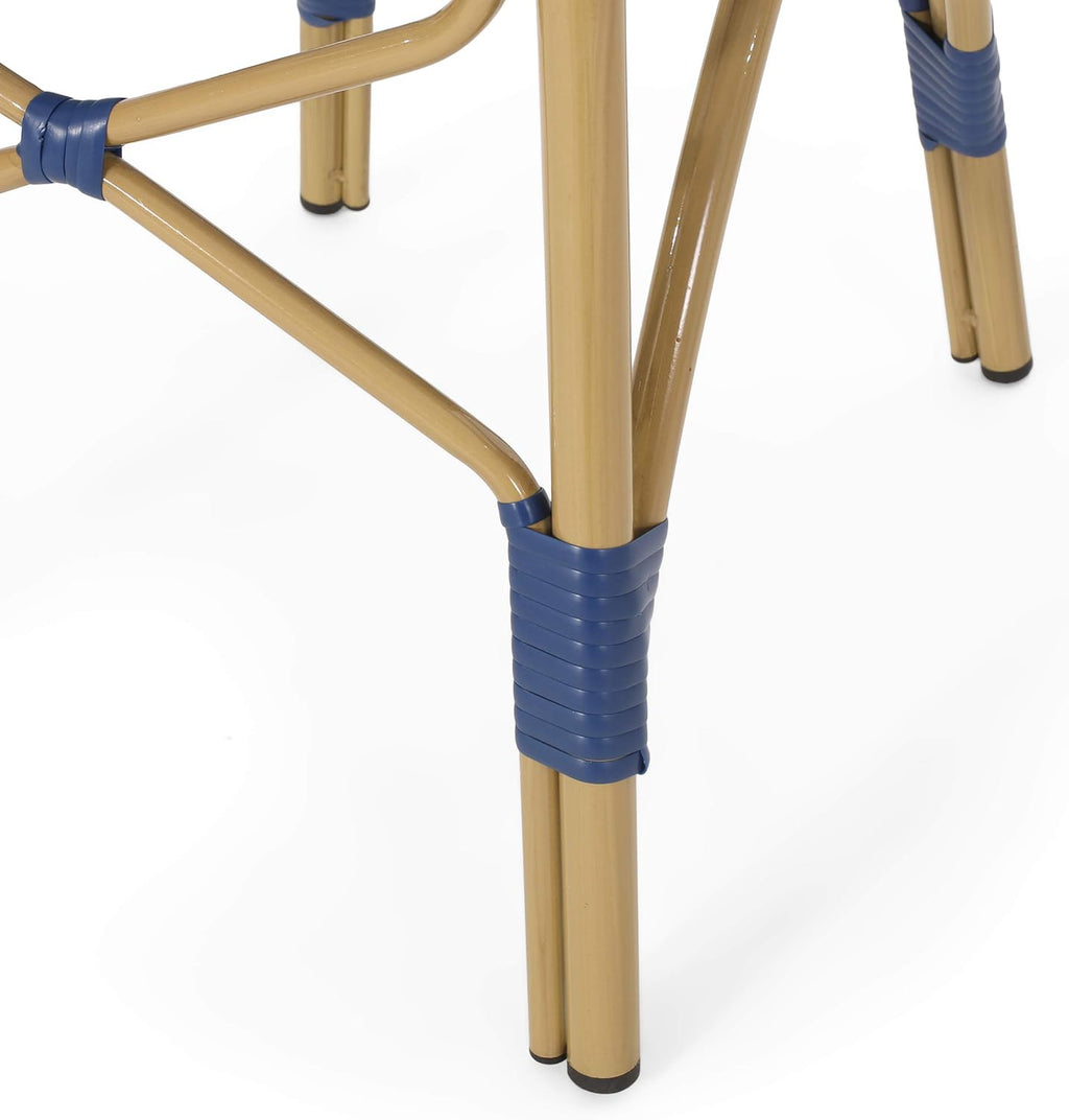 Navy Blue + White + Bamboo Finish Outdoor Bistro Chair Y899