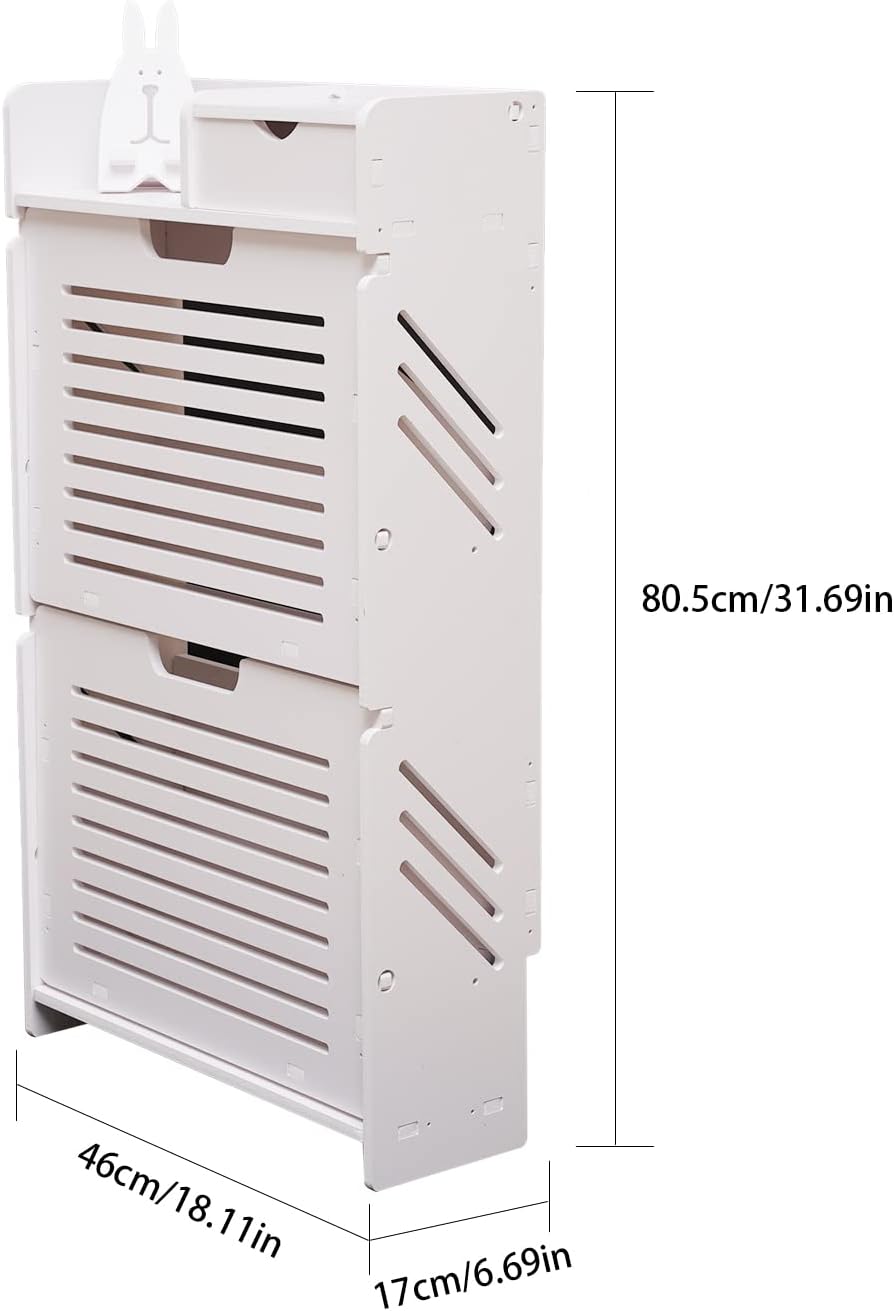 White 2 Tier Narrow Shoe Cabinet H718